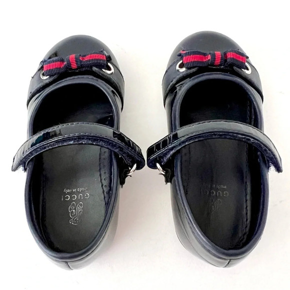 GUCCI | Baby Girl Mary Jane Ballet Flat Web Stripe Bow Navy Blue Leather US 5 - Picture 7 of 16